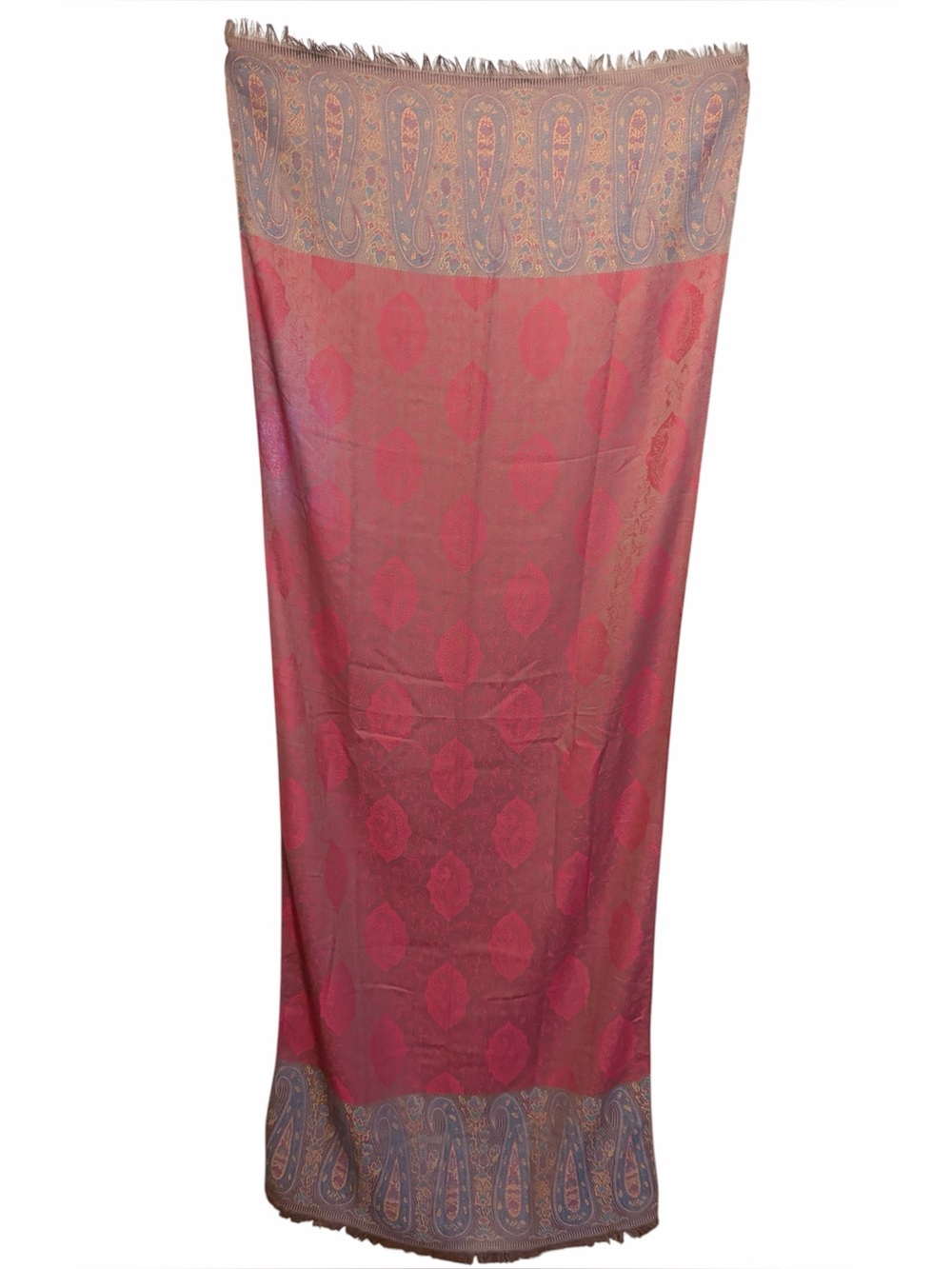 Pashmina shawl pink and blue jacquard paisley print